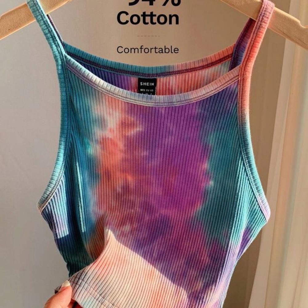 SHEIN Ribbed Tie-Dye Tank Top — Pink Blue Purple